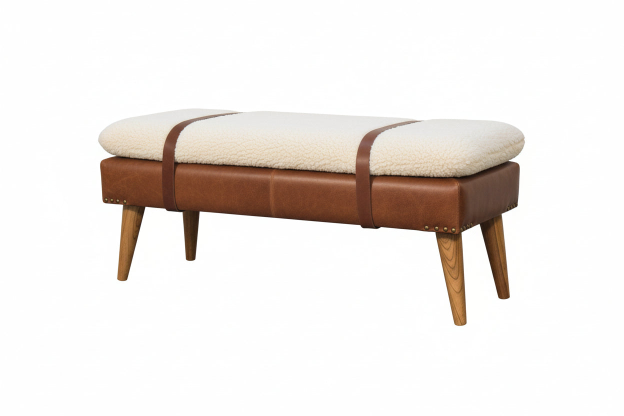 Bouclé-penkki nahkayksityiskohdilla | Ruskea nahka & pehmeä bouclé