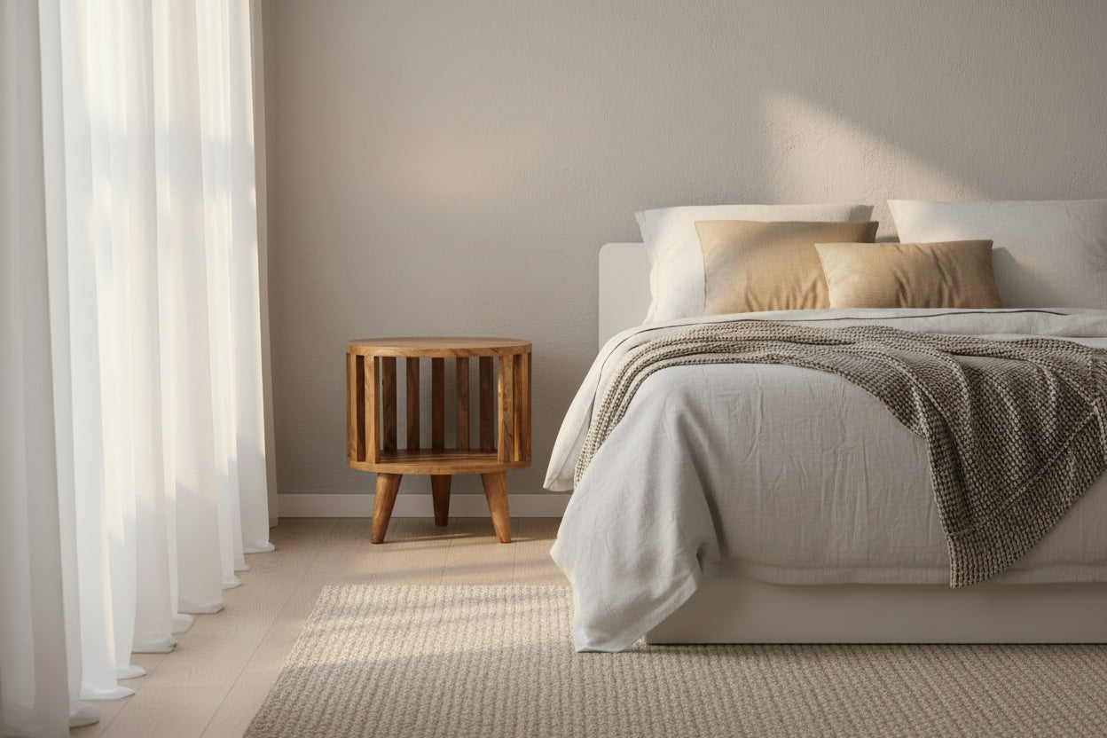 Ariella Single Shelf -yöpöytä | Tammimainen viimeistely, mangopuu