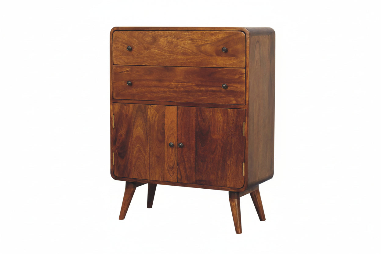 Mangopuinen säilytyskaappi – kastanjan sävy, messinkiyksityiskohdat