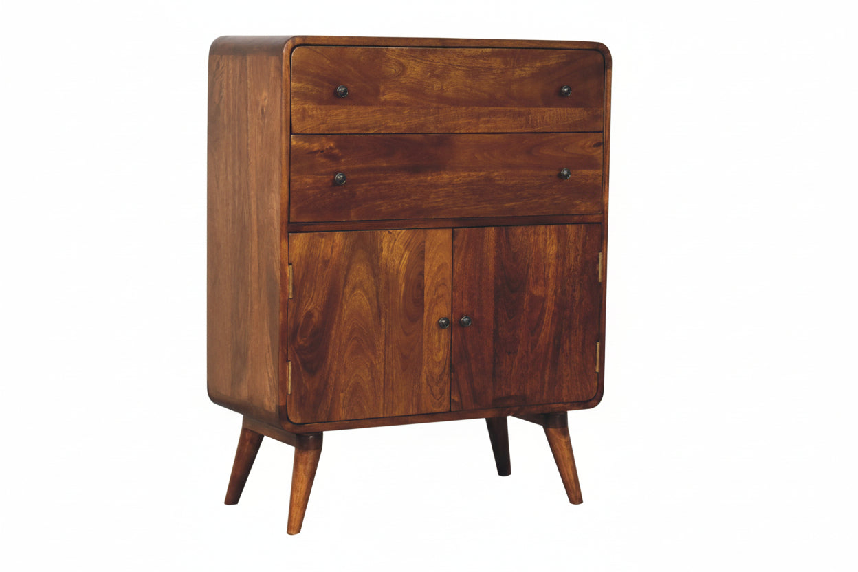 Mangopuinen säilytyskaappi – kastanjan sävy, messinkiyksityiskohdat