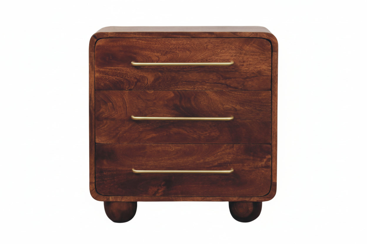 Pyöristetty yöpöytä | 3 laatikkoa, Winewood Oak, mangopuu