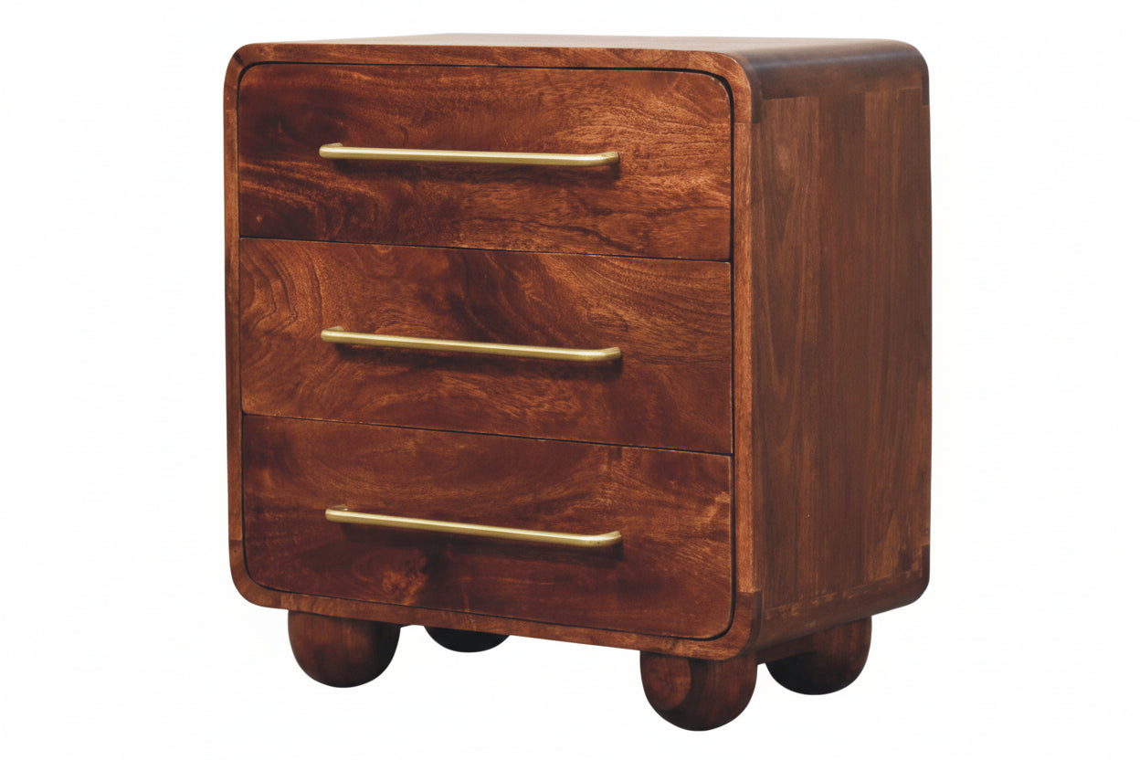Pyöristetty yöpöytä | 3 laatikkoa, Winewood Oak, mangopuu