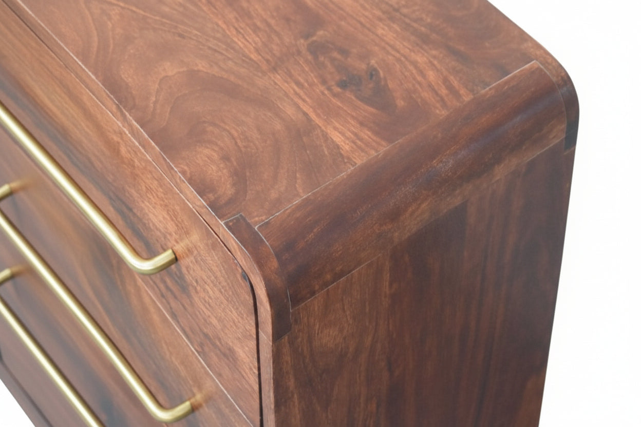 Pyöristetty yöpöytä | 3 laatikkoa, Winewood Oak, mangopuu