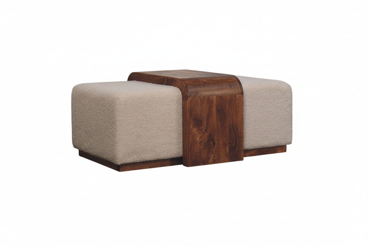 Arden Bench Duo | Skandi-loungepenkki, bouclé & mangopuu