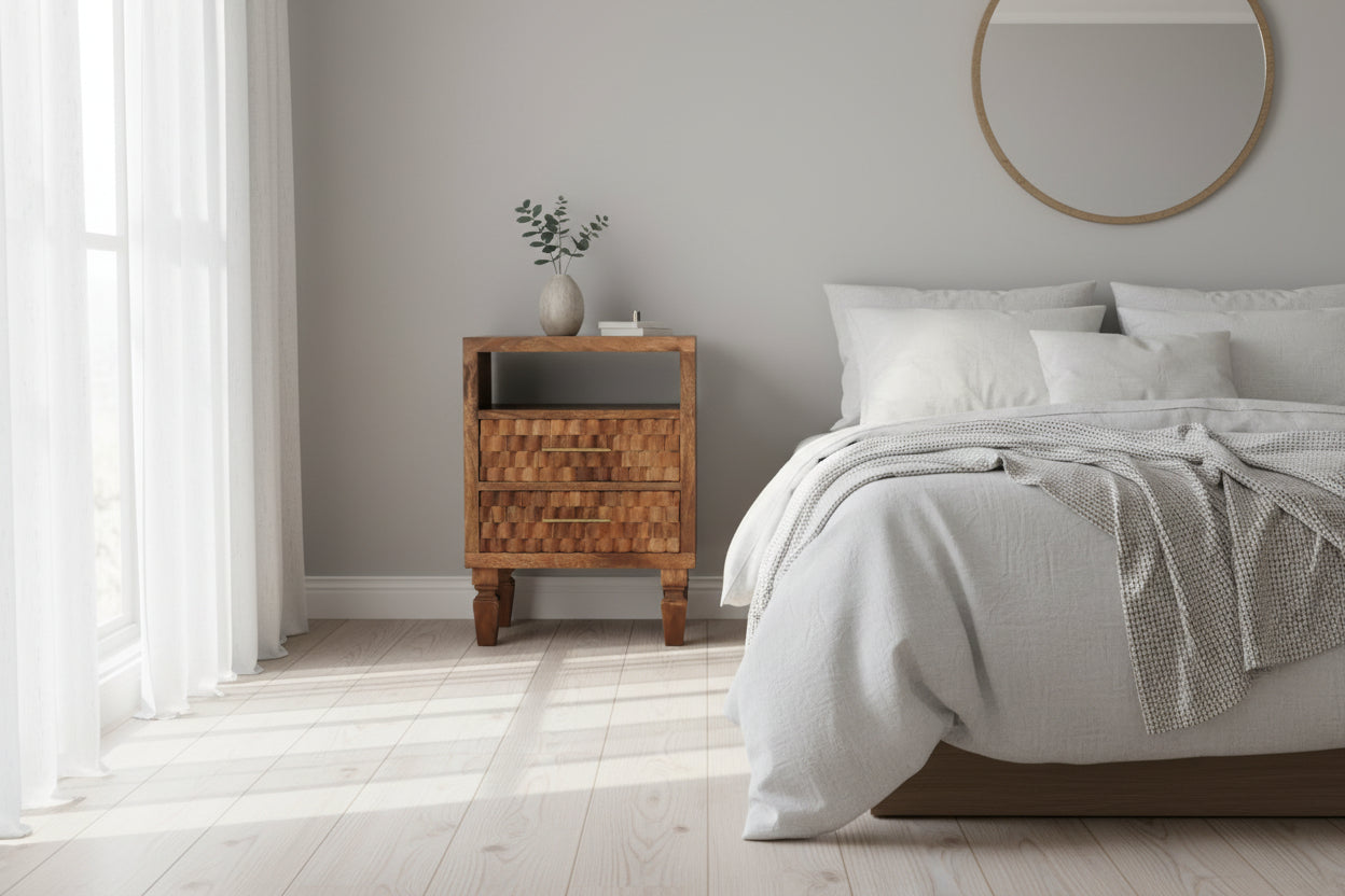 Arno Bedside -yöpöytä | Lämmin puuilme ja käsityöläisdesign