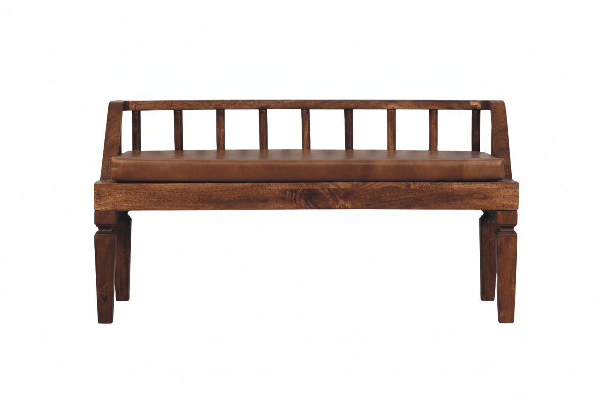 Bordeaux penkki | Massiivinen mangopuu & ruskea nahkatyyny