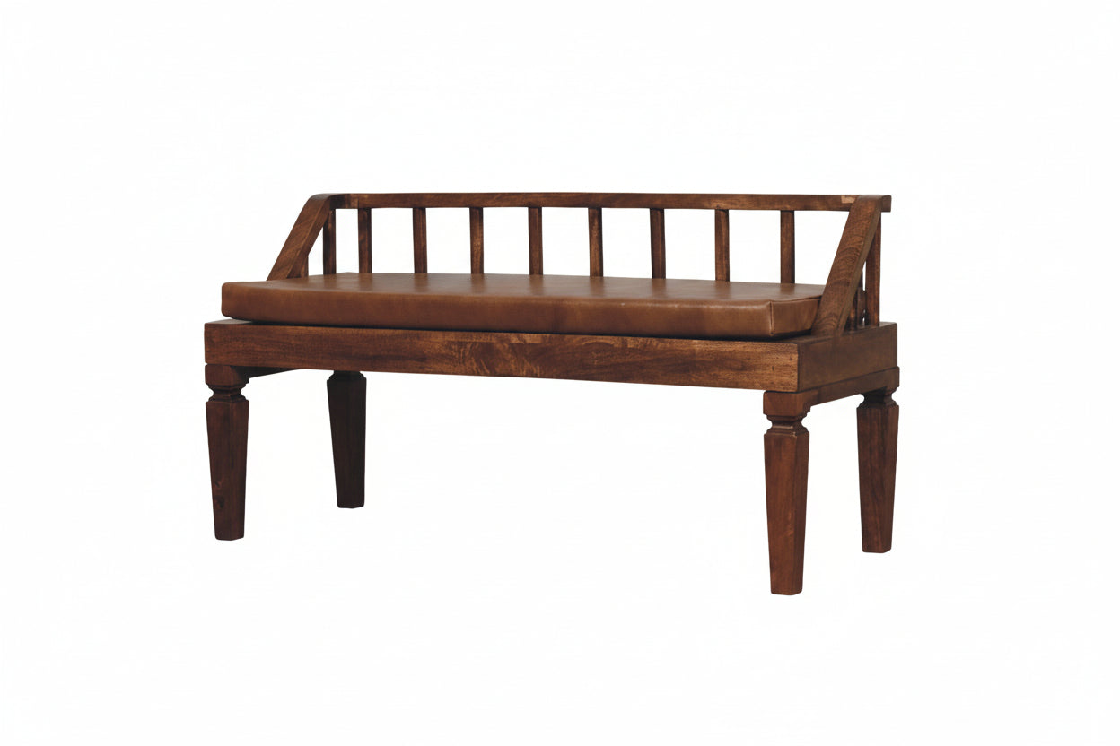 Bordeaux penkki | Massiivinen mangopuu & ruskea nahkatyyny