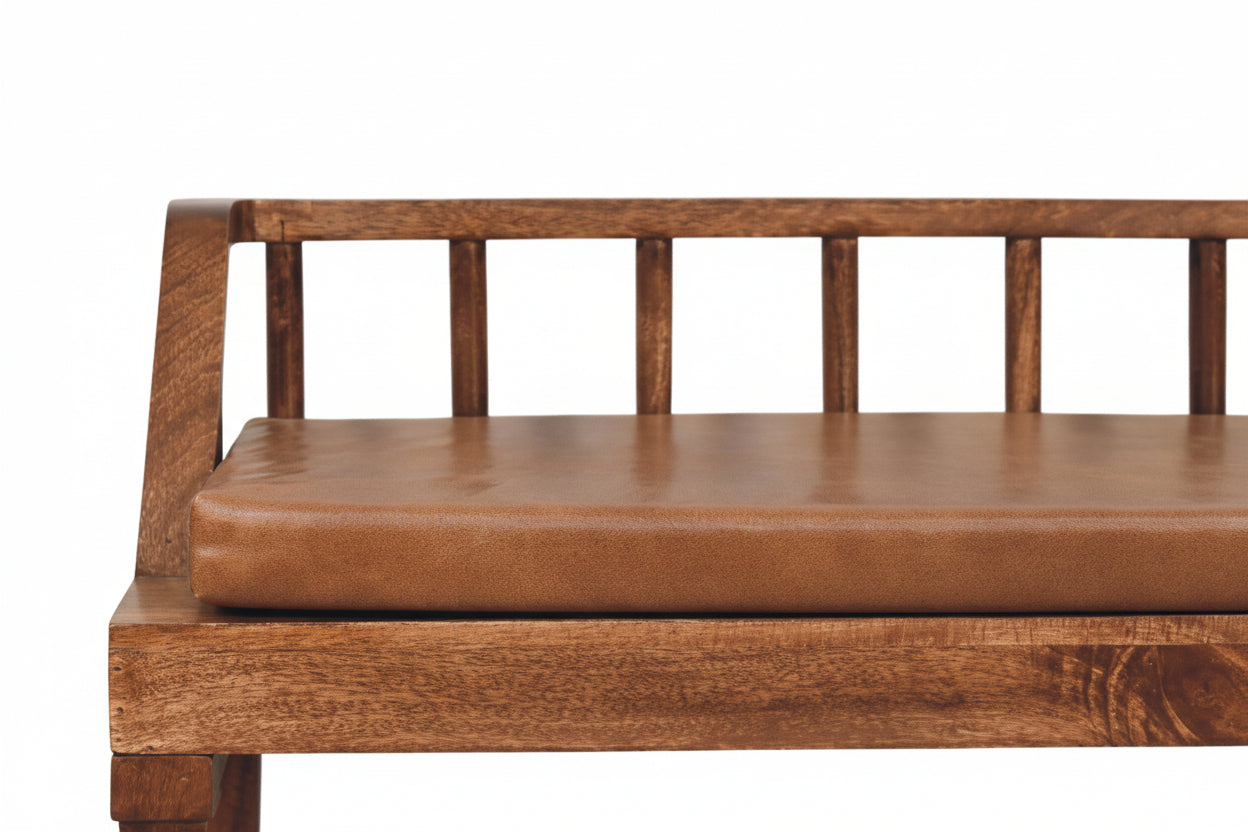 Bordeaux penkki | Massiivinen mangopuu & ruskea nahkatyyny